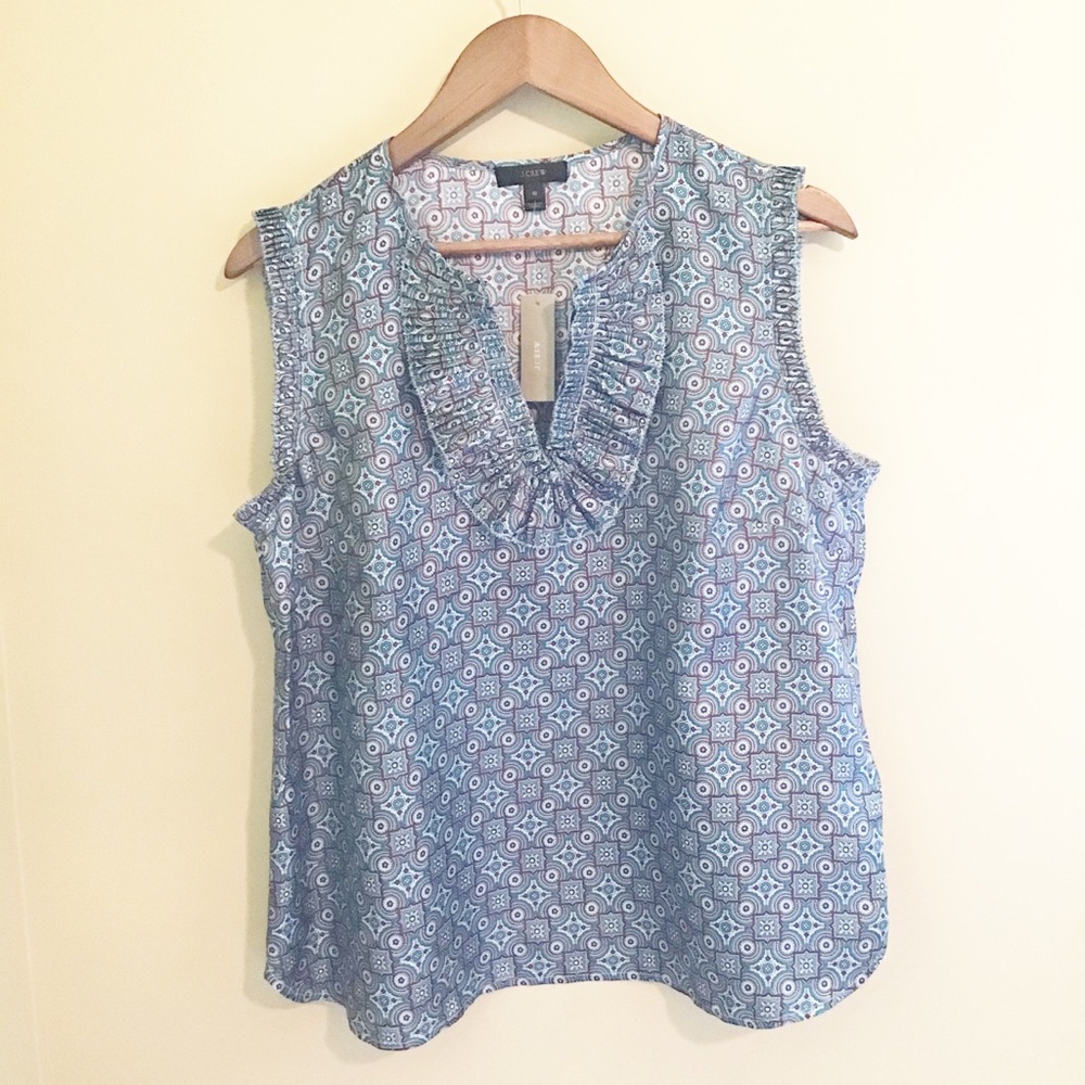 J CREW Blue SILK Foulard Margot Sleeveless Top NWT